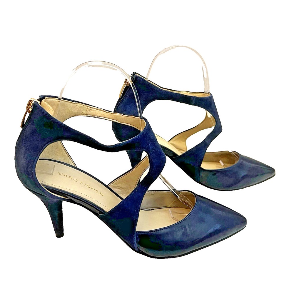 Marc Fisher Kabriele Shoes Pumps Heels Womens 7‎ Blue Leather Suede Back Zip